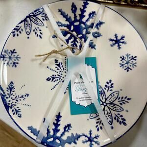Set of 4 Papart Seramik Snowflake Plates Blue White Turkey Winter 7.7” New